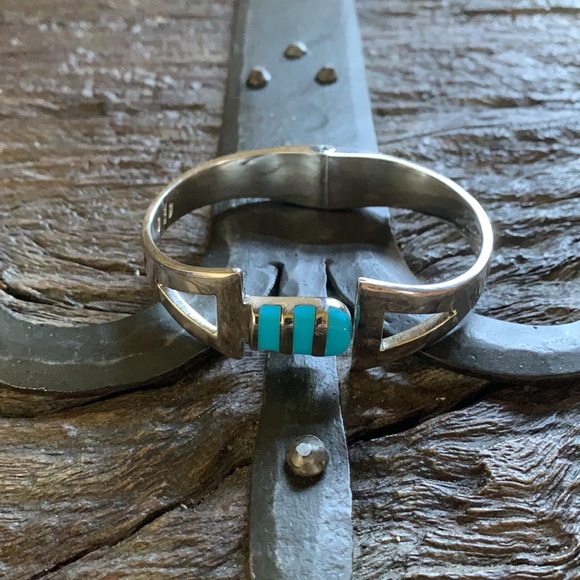 VINTAGE MEXICO TAXCO STERLING S.TURQUOISE BRACELET - Picture 10 of 12